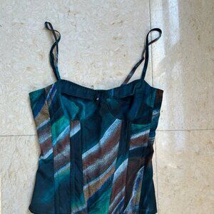 Blue and Green Woven Cup Detail Strappy Corset